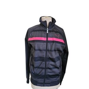 Puma Track Jacket Black Pink Stripe Full Zip Athletic Jacket Womens Size Small